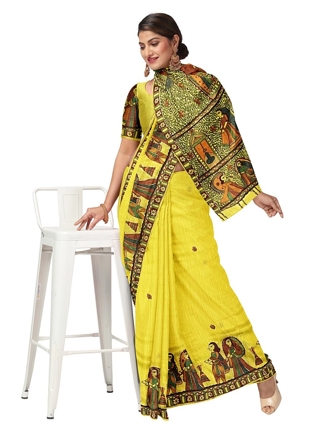 Handpainted Mithila Vivah Saree on Tussar Munga Silk